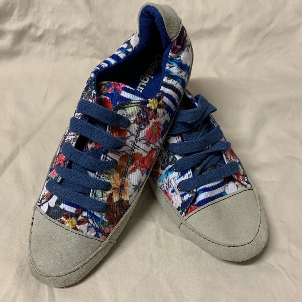 Desigual Basket print canvas & suede trainers s39